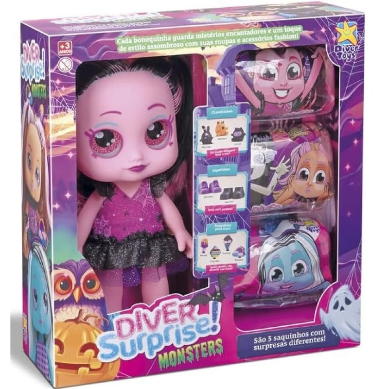 Boneca Diver Surprise Monsters Vampiresca Divertoys - PBKIDS