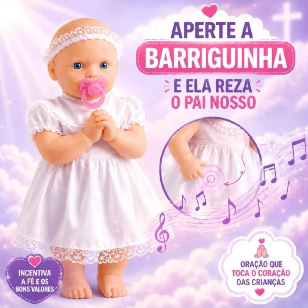 Boneca Little Baby Minha Primeira Oração Reproduz Pai Nosso