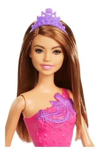 Barbie Fantasia Princesa Básica Vestido Rosa Com Roxo Morena