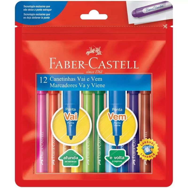 Canetas-Hidrograficas---Vai-e-Vem---12-Cores---Faber-Castell_Frente