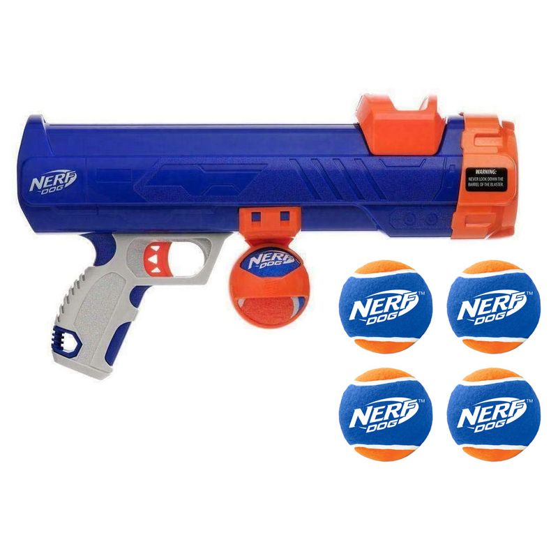 Kit-de-Brinquedo-para-Pets---Lancador-de-Bolinhas-4-Bolinhas-de-Tenis---NERF-Dogs