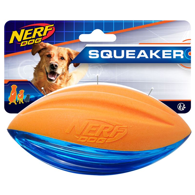 Brinquedo-para-Pets---Bolinha-de-Futebol-Americano---15Cm---Laranja-e-Azul---NERF-Dogs