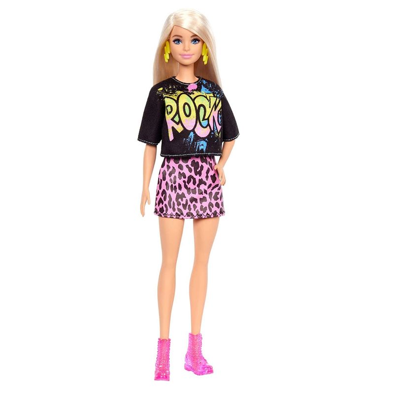 Boneca-Barbie-Fashionista---Loira---Roupa-Rock-com-Saia-de-Oncinha---Mattel