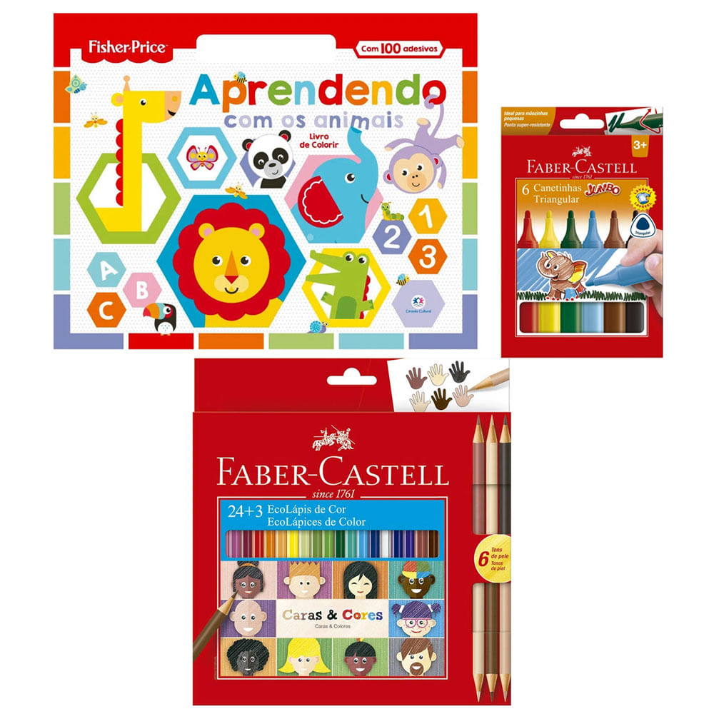 Kit desenho - canetinha 24 faber-castell + livro para colorir