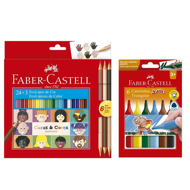 Kit-de-Lapis-de-Cor---24-Cores---3-e-Canetinha-Colorida---Jumbo-Triangular---6-Cores---Faber-Castell