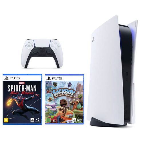 Kit de Console PS5 com 2 Jogos - Spider-Man - Miles Morales e Sackboy - Uma Grande Aventura - Sony