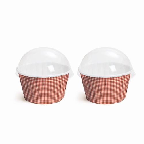 Kit Forminhas Cupcake com Tampa xadrez Vermelho - Pacote com 20 Unidades