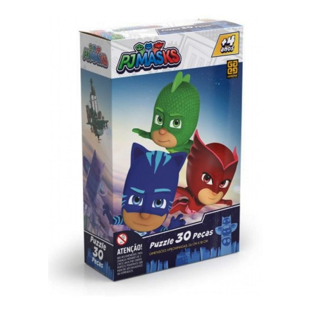 Quebra-Cabeça - 30 Peças - PJ Masks - Corujita, Menino Gato e Lagartixo -  Grow