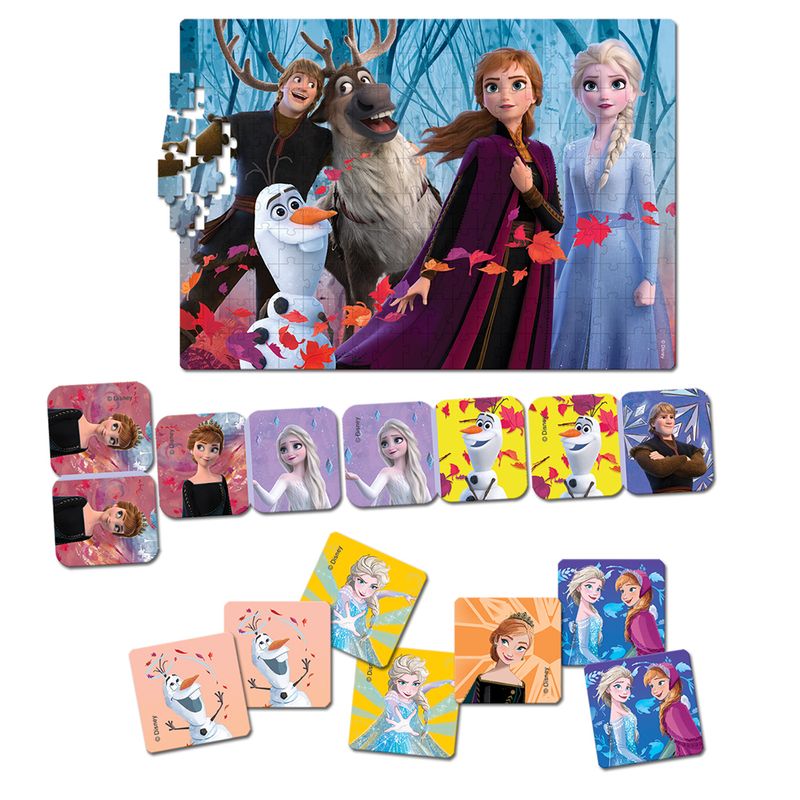 Super Kit Quebra-Cabeça, Dominó e Jogo da Memória Frozen 2 em