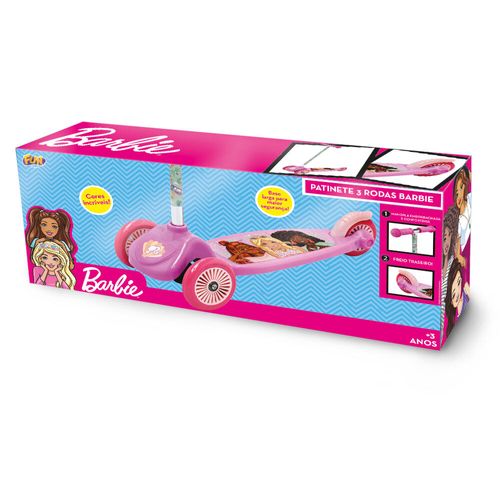 Patinete Barbie - 3 Rodas - Rosa - Fun