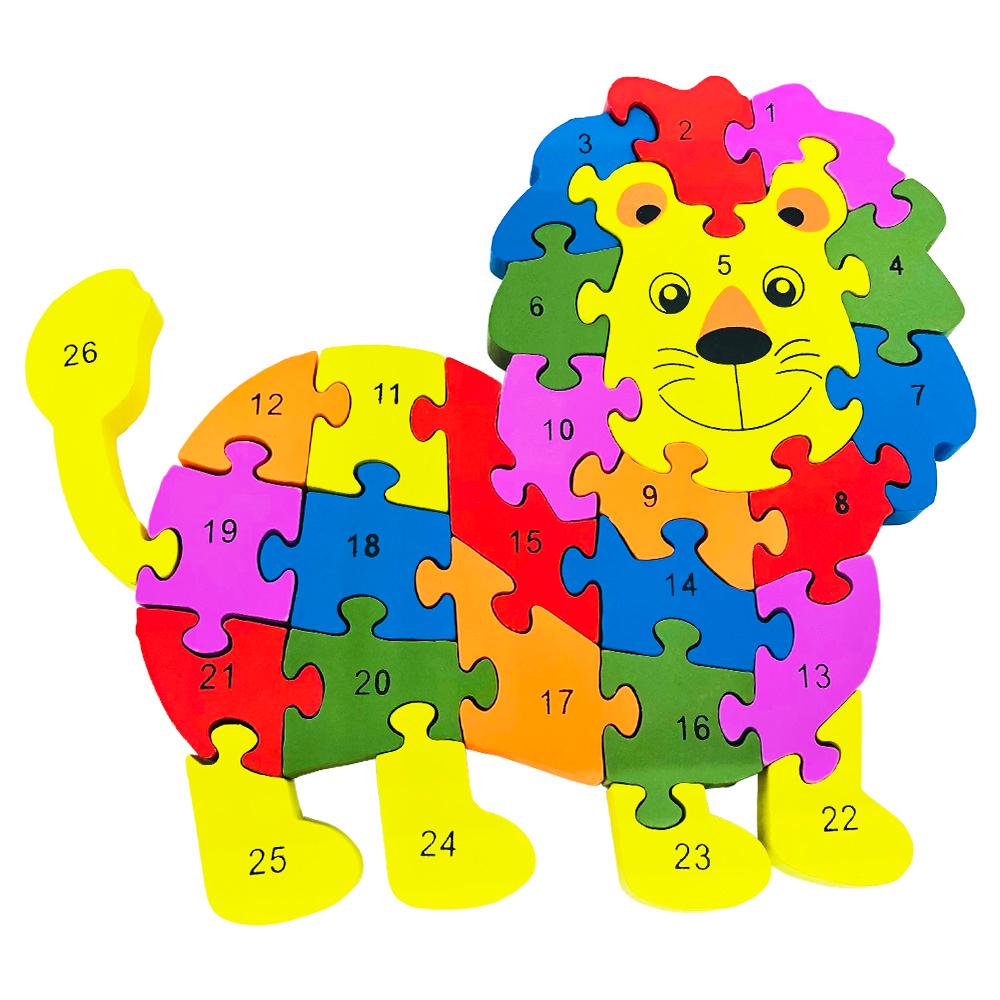 Quebra Cabeça Infantil 3D Madeira MDF Alfabeto 26 Peças Dog