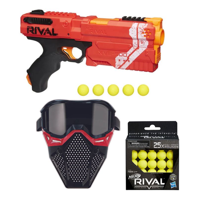Kit-Nerf---Lancador-Rival-Kronos-Vermelha-com-Mascara-de-Protecao-Vermelha---25-Bolinhas---Hasbro