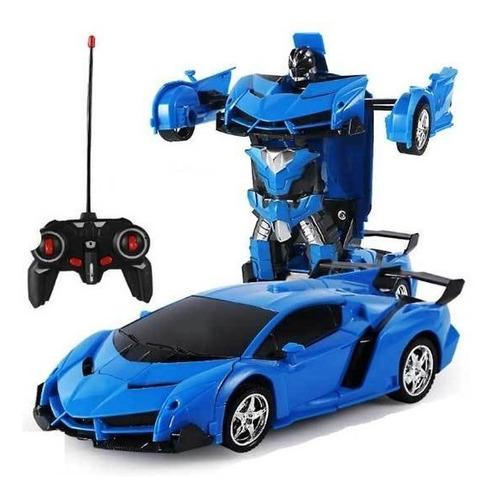 Carrinho De Controle Remoto Ferrari Que Vira Robô Transform - Azul