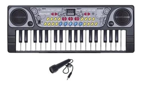 TECLADO INFANTIL PIANO COM MICROFONE GRAVADOR KARAOKE 37 TECLAS MUSICAL  ESTILO PROFISSIONAL Preto - Ri Happy