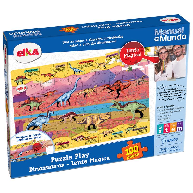 Quebra-Cabeca---100-Pecas---Manual-do-Mundo---Dinossauros---Elka-0