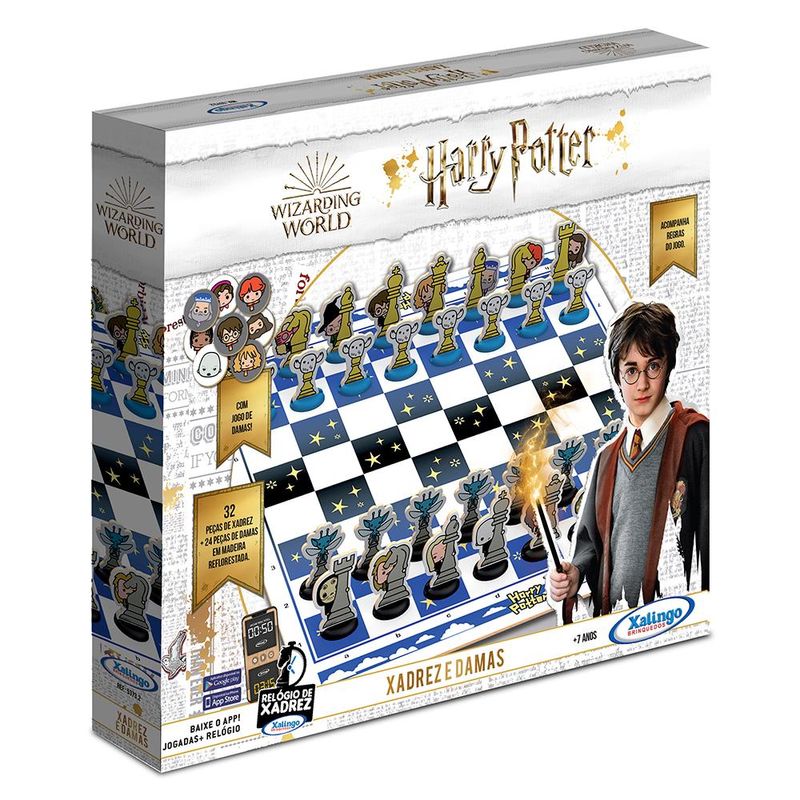 Jogo de Xadrez e Damas - Harry Potter - Wizarding World - 56 Peças