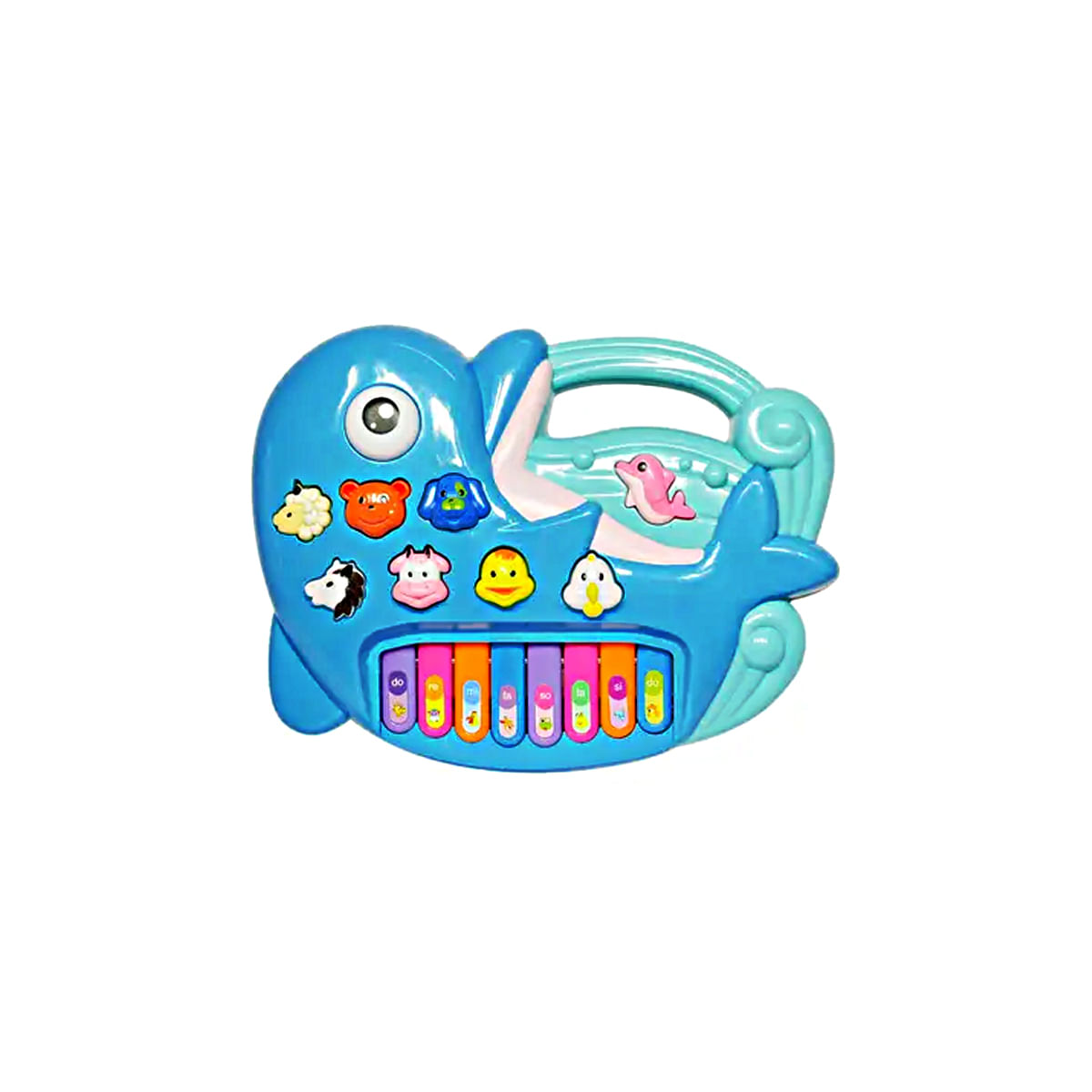 Teclado infantil didatico educativo para bebe 1 ano Golfinho azul luzes e som BBR