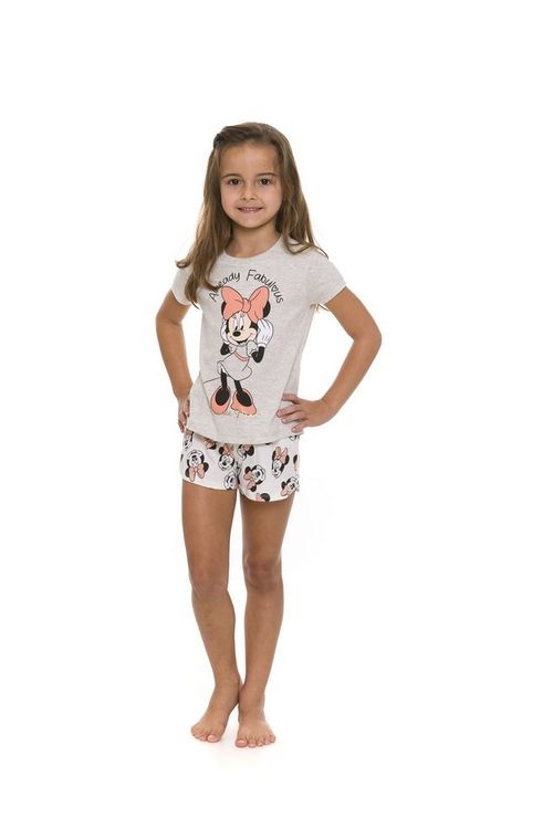 Pijama Short Doll Minnie Disney - Cinza e Off-White - Infantil