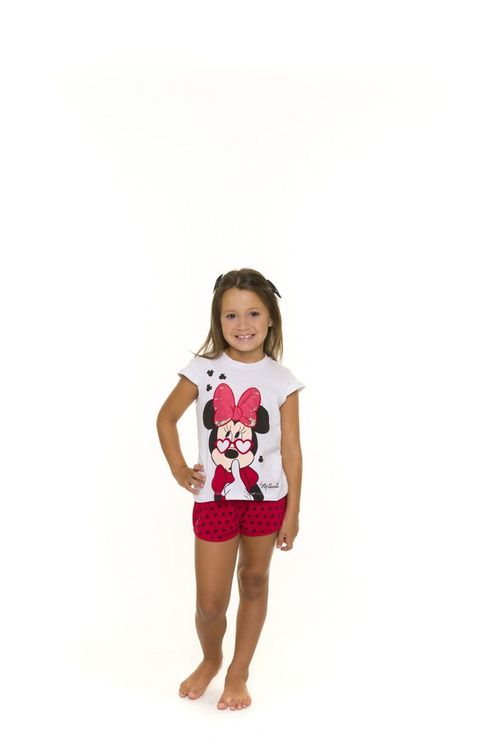Pijama Short Doll  Infantil Minnie Disney - Branco e Vermelho