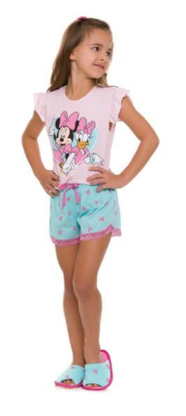 Pijama Short Doll Minnie e Margarida Disney - Rosa - Infantil