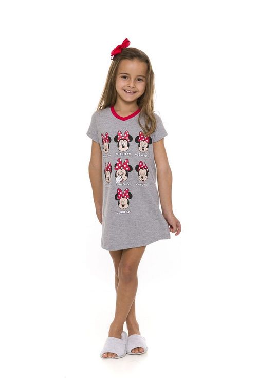 Camisola Minnie Disney - Dias da Semana - Cinza e Vermelho - Infantil