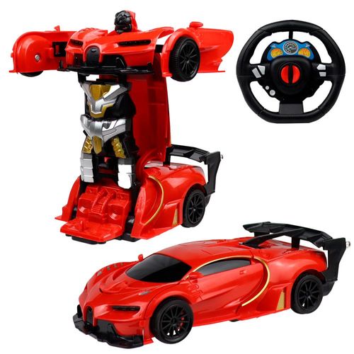 Carrinho Controle Remoto de Volante Transformers Robô Changebot Vermelho Luzes +3 Anos - Polibrinq