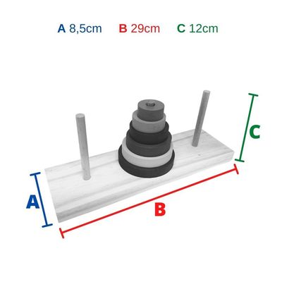 Jogo Educativo Torre de Hanói 6 Discos em Madeira Carimbras