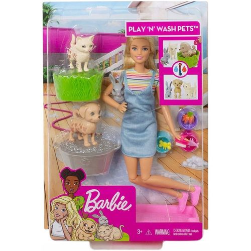 Boneca Barbie Banho de Cachorrinhos FXH11 Coleção PETS Infantil Articulada Conjuto PET SHOP Namorada KEN