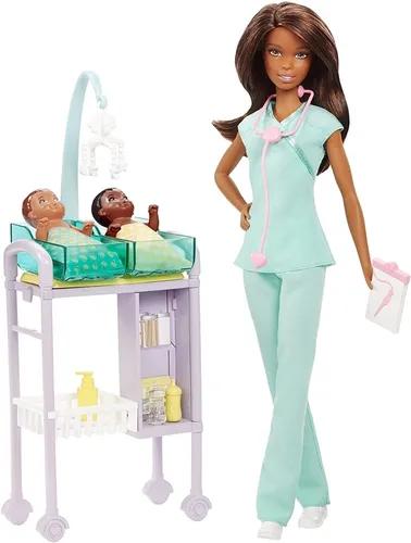 Barbie Boneca Médica Pediatra Enfermeira + 2 Bebe + Morena