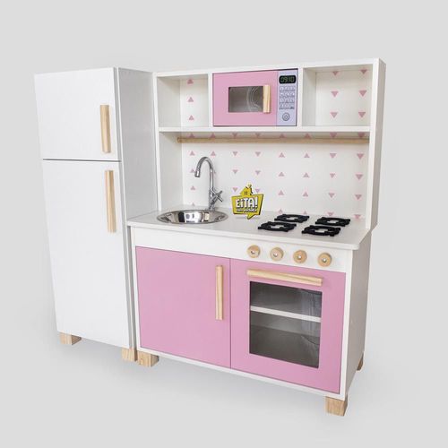 Mini Cozinha  Rosa Mdf Infantil Completa Com Geladeira