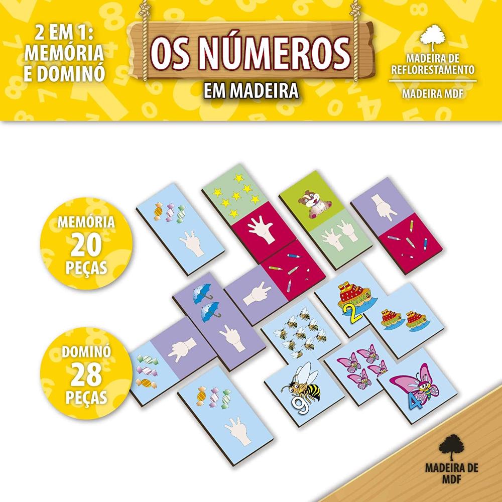 Jogo Dominó Infantil Numerais E Quantidades Madeira 28 Peças - Ri Happy
