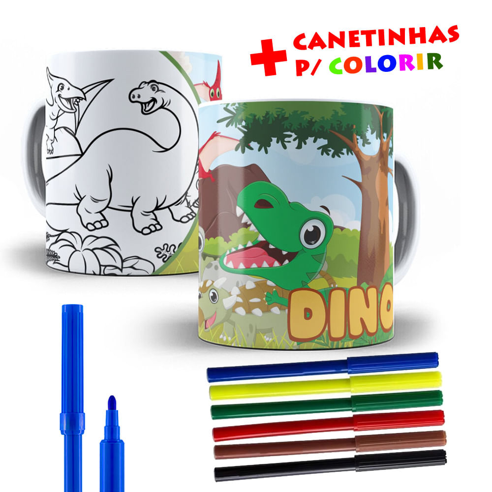 Kit Caneca para pintar Dinossauro + Jogo de Canetinhas Laváveis - Mary Pop  Personalizados - Canecas - Magazine Luiza