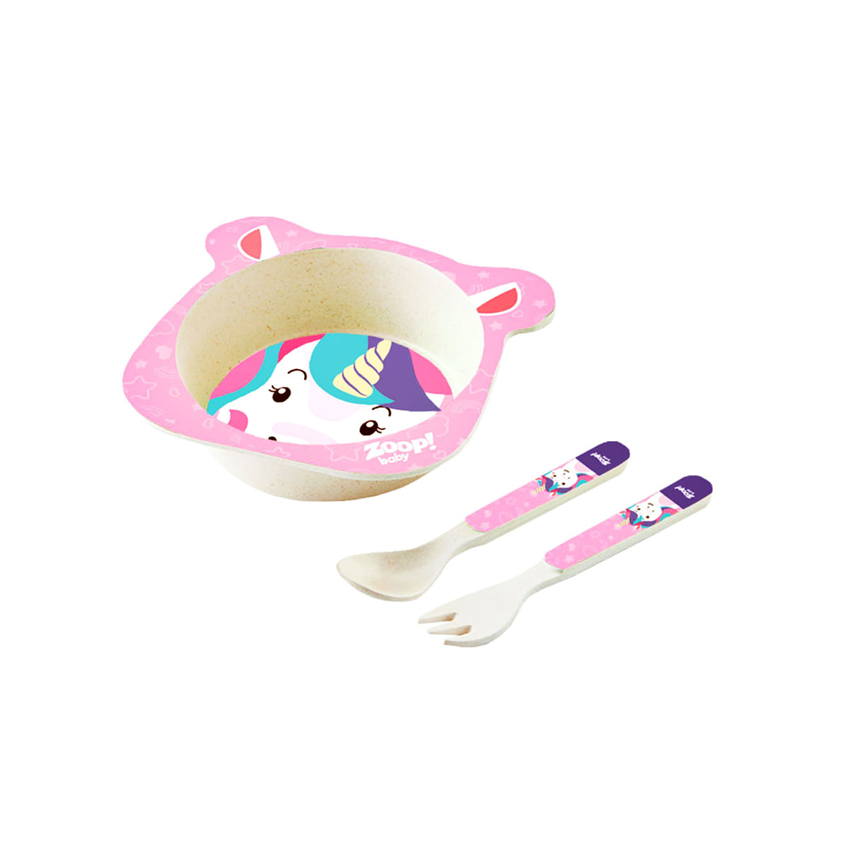 Kit Alimentação infantil para Bebê prato garfo e colher unicórnio Zoop