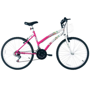 Confira Bicicleta Aro 24 Parati 18-V Prata e Rosa Track
