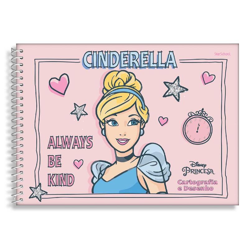 Caderno-Cartografia---Disney---Princesas---Starschool---Espiral-Capa-Dura---80-Folhas---Rosa-0