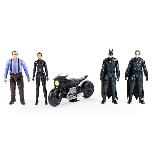 Mini Bonecos e Veículo - DC Comics - The Batman - Batcycle, Wayne, Selina, Batman e Pinguim - Sunny