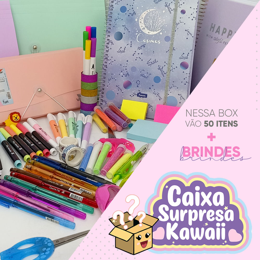 Caixa Surpresa Papelaria Kawaii 15 Itens + Muitos Brindes - Dupari