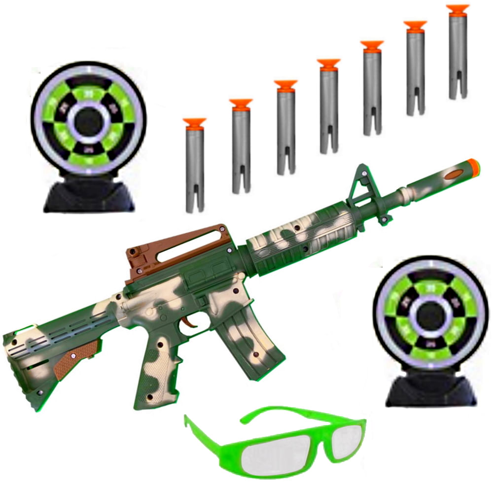 Metralhadora de Brinquedo M4 Lança Dardos com Óculos e Alvos do Tipo Nerf