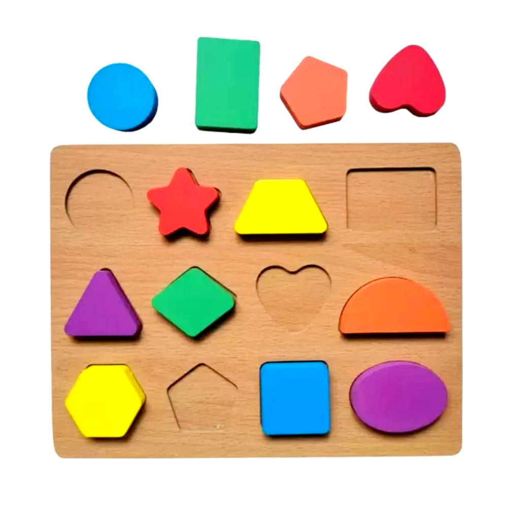 Brinquedo Educativo de Encaixar Peças Formas Geométricas em Madeira - Ri  Happy