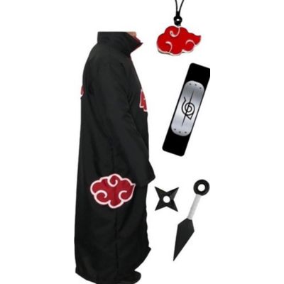 Capa Manto Akatsuki Naruto Cosplay Itachi + Bandana + Anel Tamanho