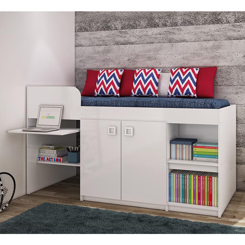 Cama Multifuncional Com Escrivaninha Juvenille 90 - Branco - Ri Happy