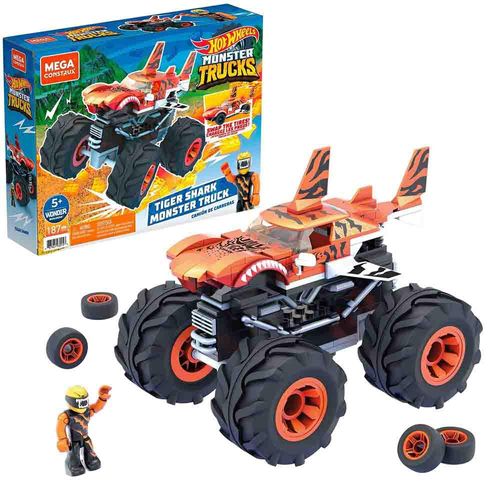 Blocos de Montar - Mattel - Hot Wheels - Mega Construx - Monster Truck - Tiger Shark - 187 Peças