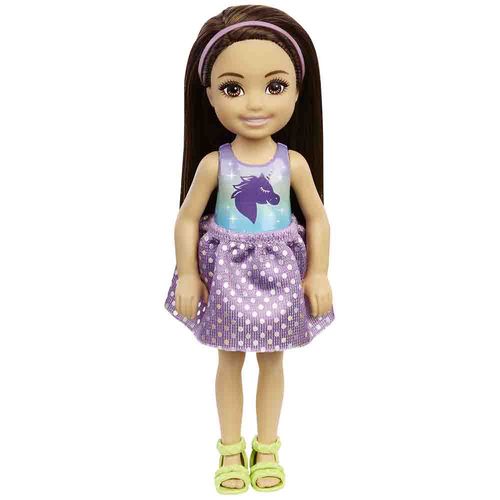Mini Boneca - Família da Barbie - Chelsea Club -  Morena - Vestido Roxo - Mattel