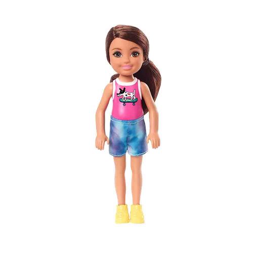 Mini Boneca - Família da Barbie - Chelsea Club - Morena - Camiseta Rosa - Mattel