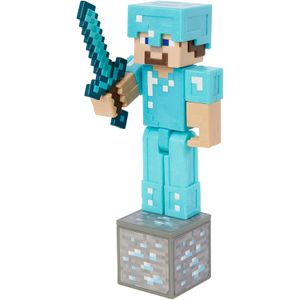 Boneco Blocos De Montar Steve Armadura Diamante Minecraft no Shoptime