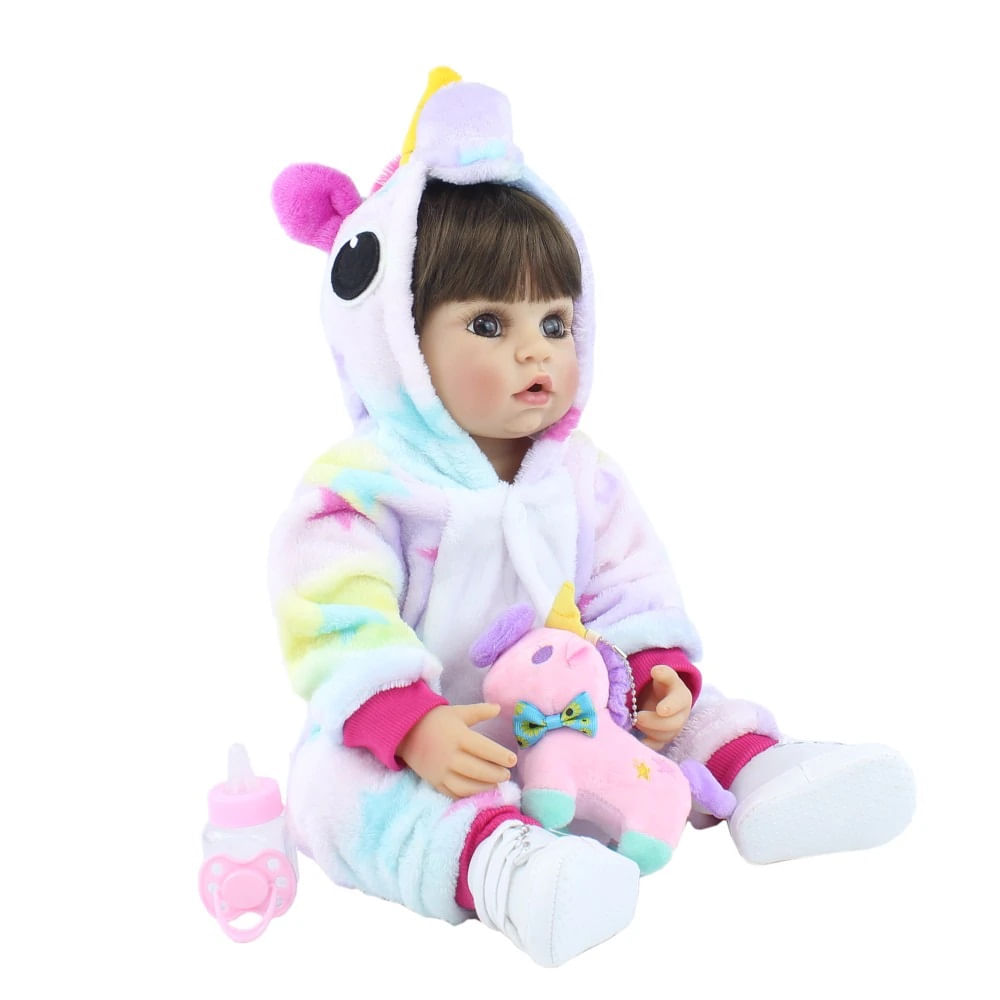 Bebê Reborn Menina Realista 100% Silicone 57cm - Unicórnio - Ri Happy