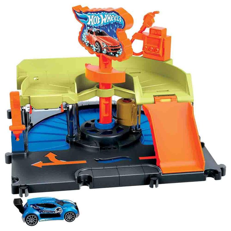 Pista-de-Percurso-e-Mini-Veiculo---Hot-Wheels---City---Lava-Rapido---Mattel-0