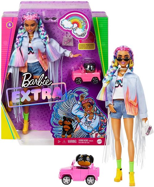 Barbie - Fashionista Extra Tranças De Arco Iris Com Pets GRN29 - Mattel