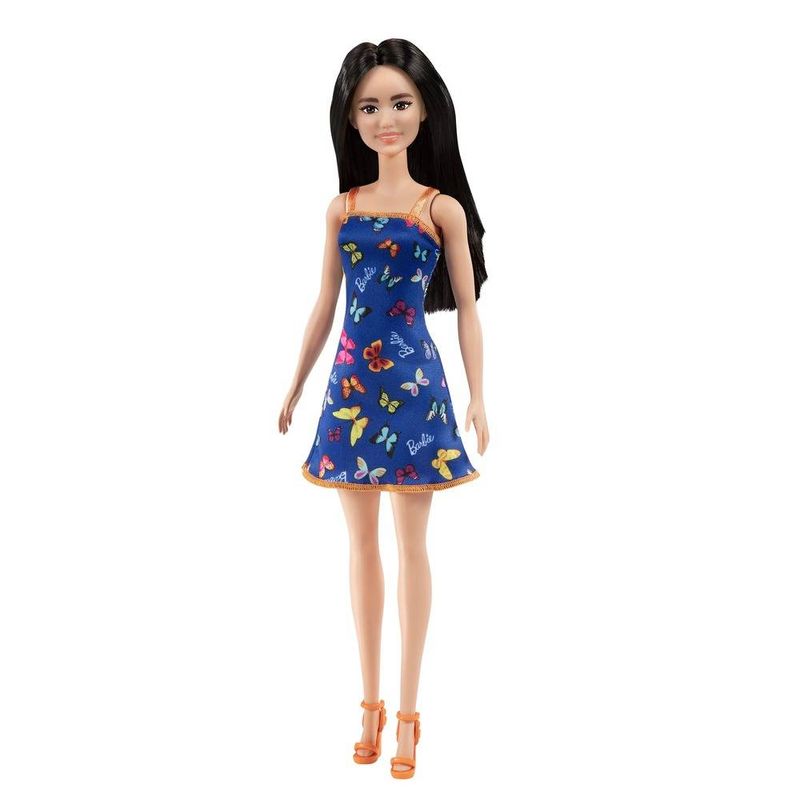 boneca-articulada--barbie--fashion-and-beauty--morena--vestido-azul-com-borboletas-mattel_frente