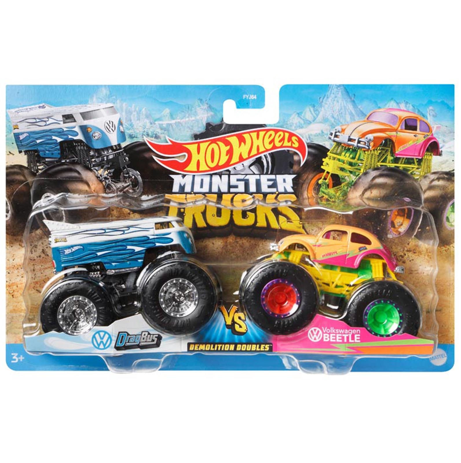 Pack 2 Hot Wheels - 1:64 - Dragbus vc Volkswagen Beetle Fusca